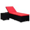 vidaXL Sun Lounger with Cushion and Tea Table Poly Rattan Red