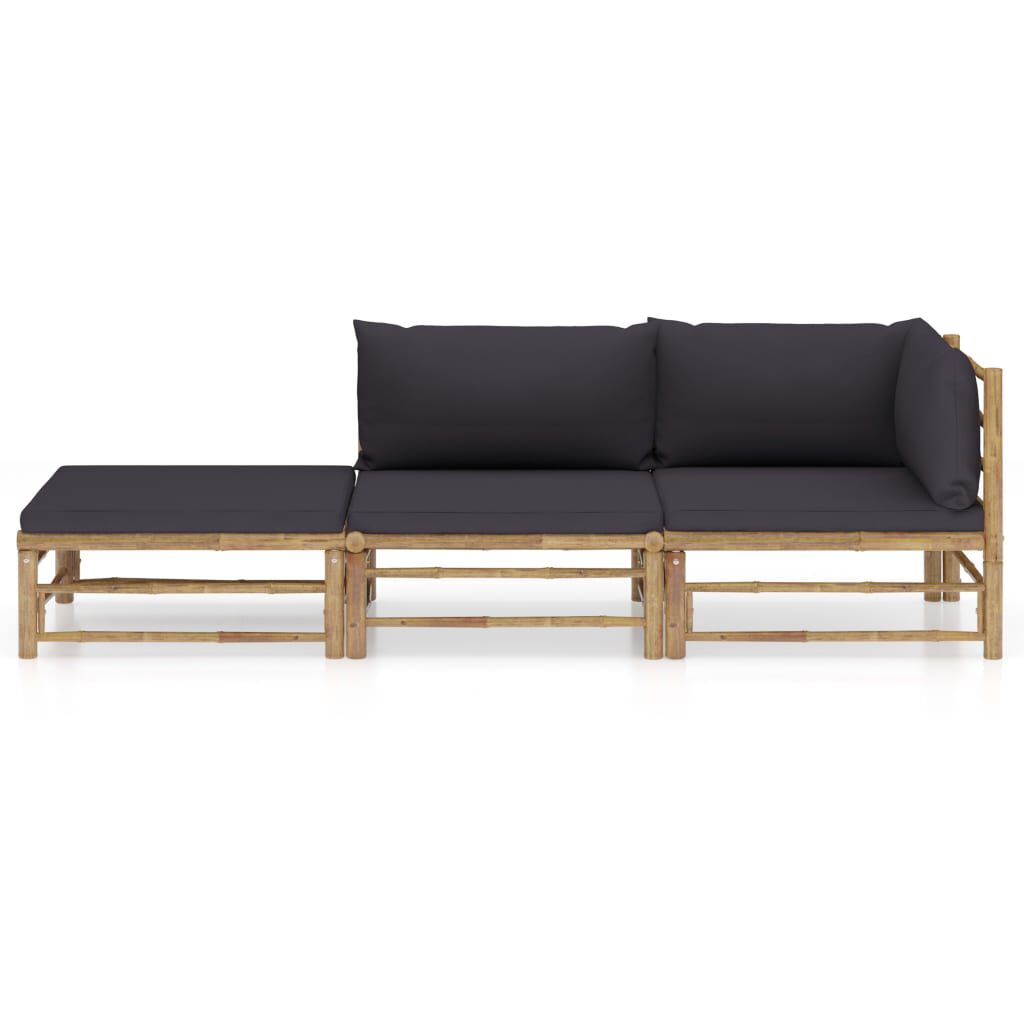 vidaXL 3 Piece Garden Lounge Set with Dark Grey Cushions Bamboo