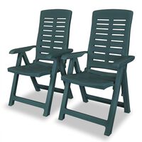 vidaXL Reclining Garden Chairs 2 pcs Plastic Green, green vidaXL Reclining Garden Chairs 2 pcs Plastic Green