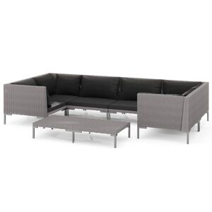 vidaXL 7 Piece Garden Lounge Set with Cushions Poly Rattan Dark Grey