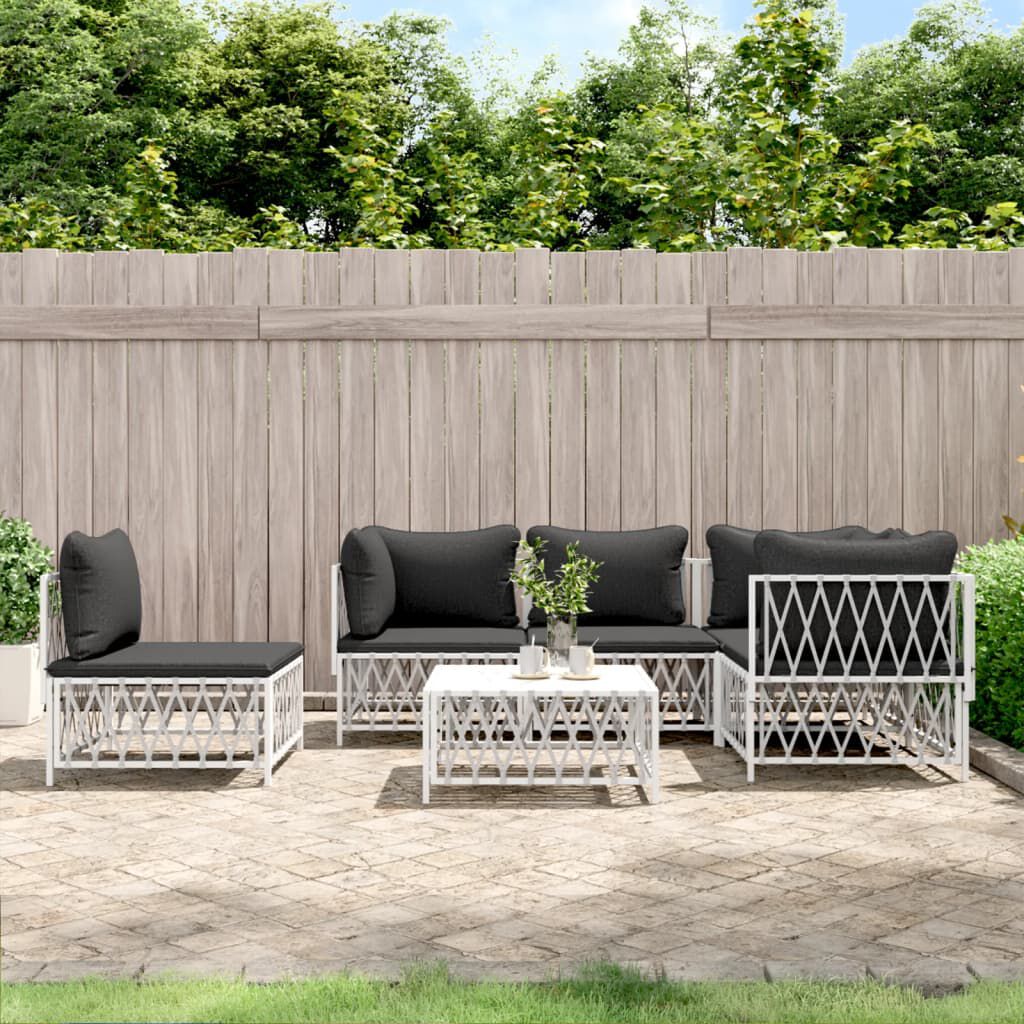 vidaXL 6 Piece Garden Lounge Set with Cushions White Steel