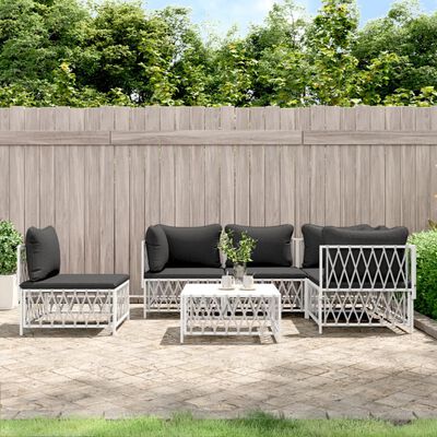 vidaXL 6 Piece Garden Lounge Set with Cushions White Steel, white vidaXL 6 Piece Garden Lounge Set with Cushions White Steel