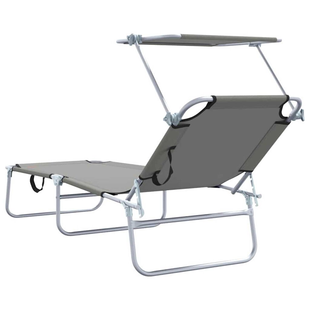vidaXL Folding Sun Lounger with Canopy Steel Grey