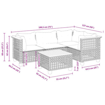 vidaXL 5 Piece Garden Sofa Set with Cushions Black Poly Rattan