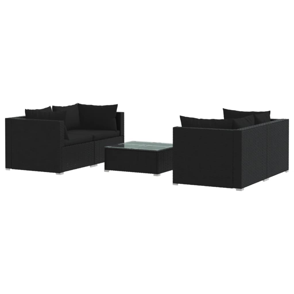 vidaXL 5 Piece Garden Lounge Set with Cushions Poly Rattan Black