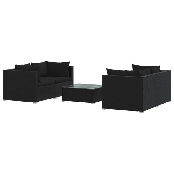vidaXL 5 Piece Garden Lounge Set with Cushions Poly Rattan Black