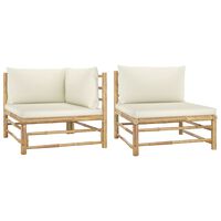 vidaXL 2 Piece Garden Lounge Set with Cream White Cushions Bamboo, white vidaXL 2 Piece Garden Lounge Set with Cream White Cushions Bamboo