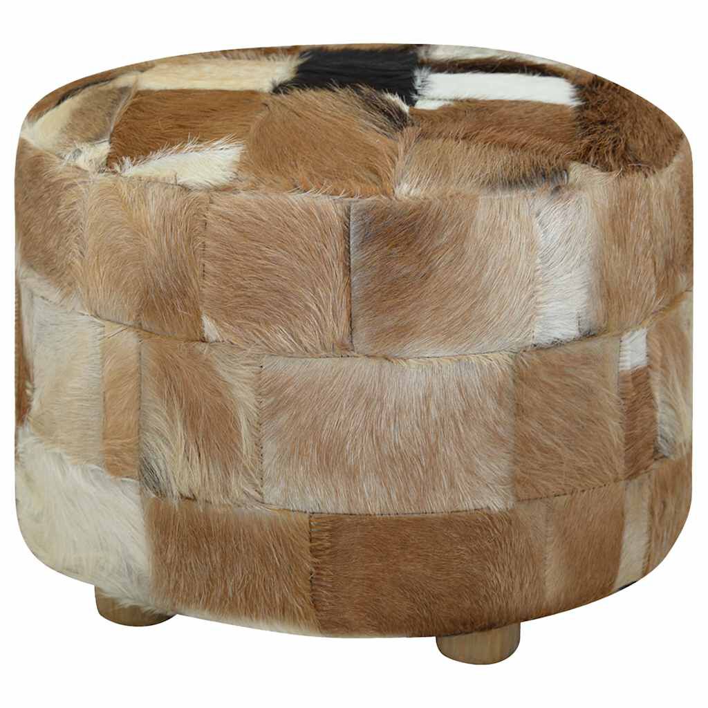 vidaXL Pouffe Genuine Leather Round 50x50x45 cm