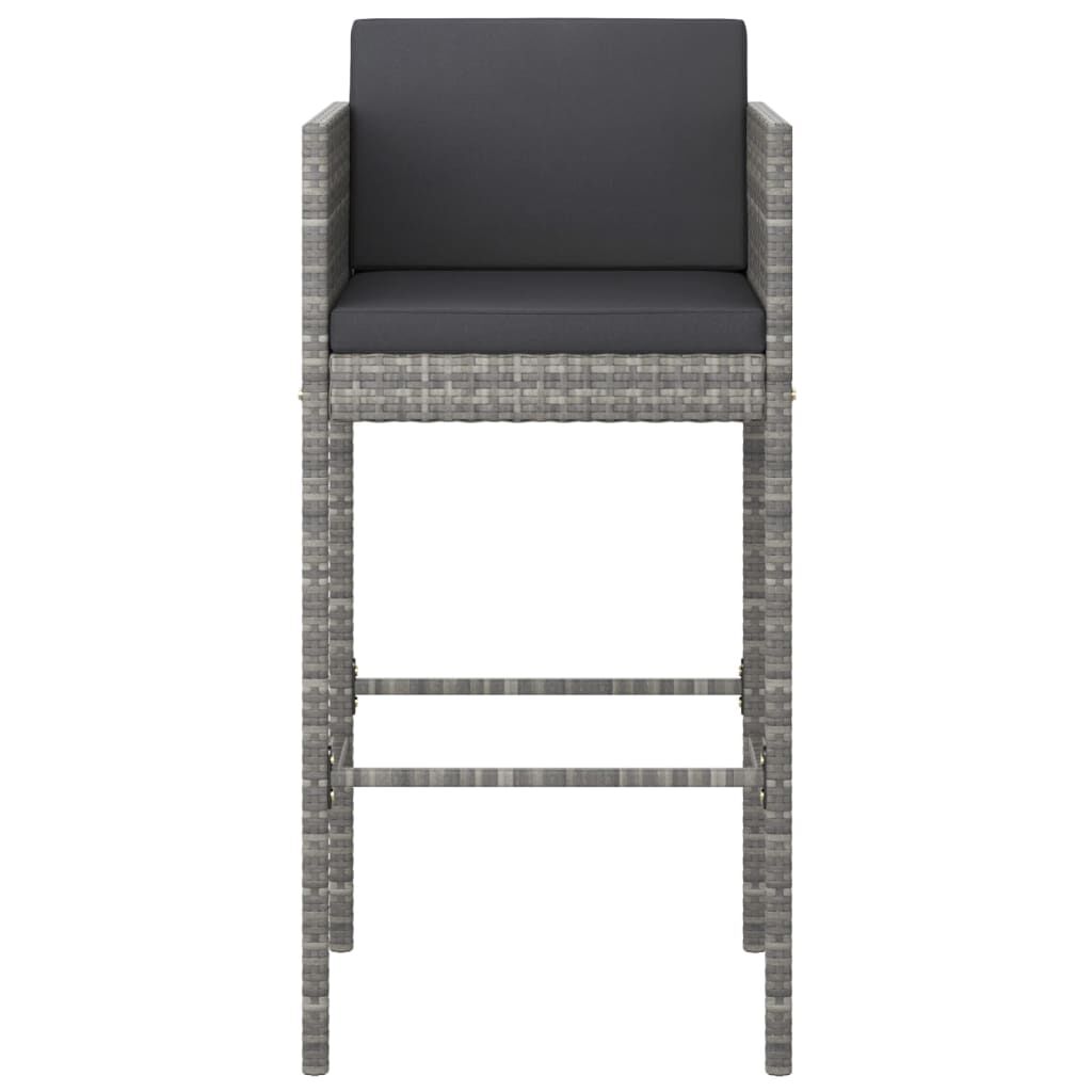 vidaXL Bar Stools 2 pcs with Cushions Grey Poly Rattan