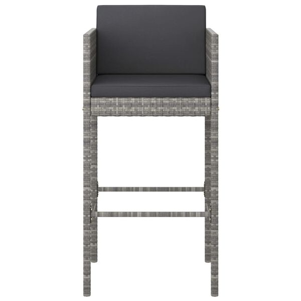 vidaXL Bar Stools 2 pcs with Cushions Grey Poly Rattan