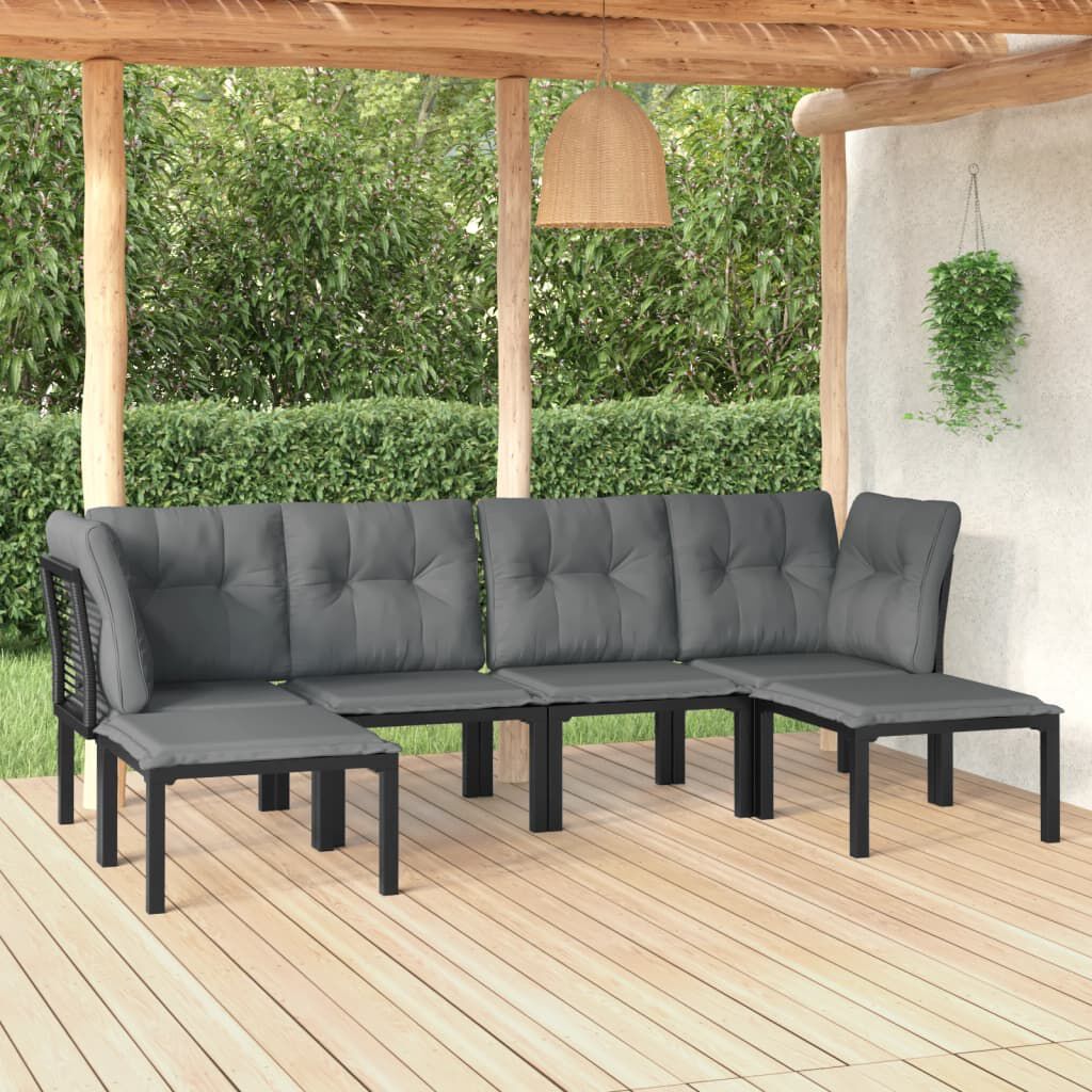 vidaXL 6 Piece Garden Lounge Set Black and Grey Poly Rattan