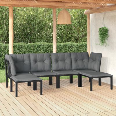 vidaXL 6 Piece Garden Lounge Set Black and Grey Poly Rattan,  vidaXL 6 Piece Garden Lounge Set Black and Grey Poly Rattan