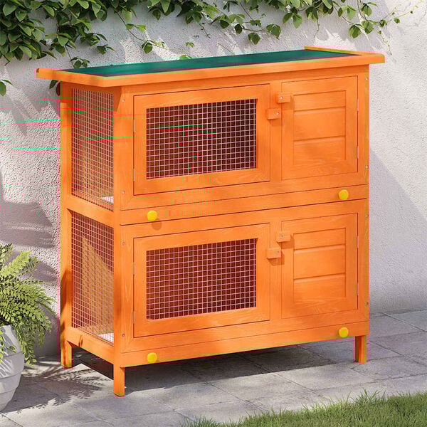 vidaXL Outdoor Rabbit Hutch Small Pet Cage 4 Door Wood