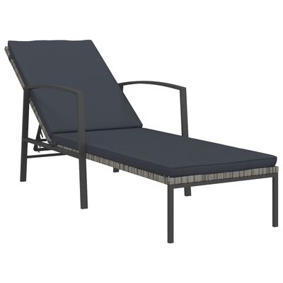 vidaXL Garden Sun Lounger with Cushion Poly Rattan Grey, grey vidaXL Garden Sun Lounger with Cushion Poly Rattan Grey