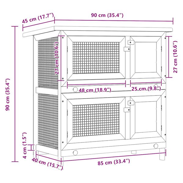 vidaXL Outdoor Rabbit Hutch 4 Doors Grey Wood