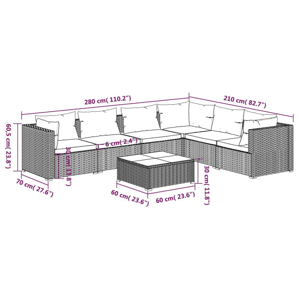 vidaXL 7 Piece Garden Lounge Set with Cushions Poly Rattan Black