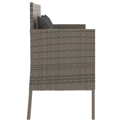 vidaXL Garden Bench with Cushions Grey Poly Rattan, grey vidaXL Garden Bench with Cushions Grey Poly Rattan