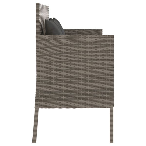 vidaXL Garden Bench with Cushions Grey Poly Rattan
