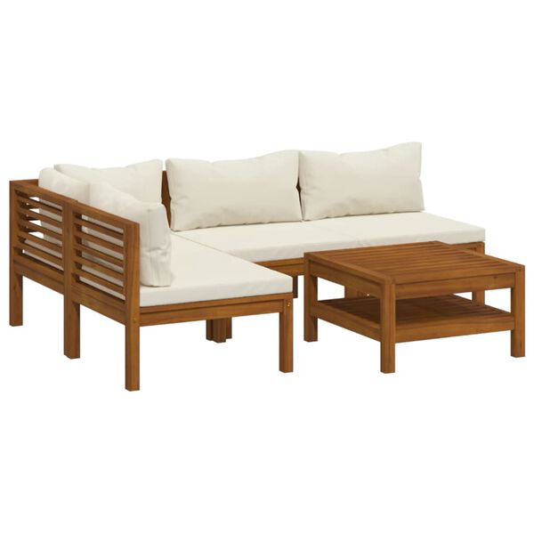 vidaXL 5 Piece Garden Lounge Set with Cream Cushion Solid Acacia Wood