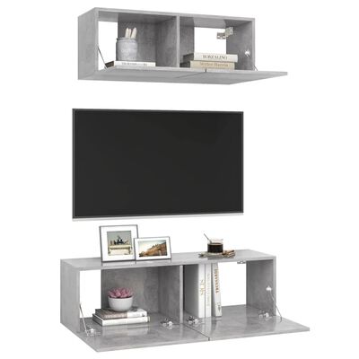 vidaXL 2 Piece TV Cabinet Set Concrete Grey Engineered Wood, concrete grey vidaXL 2 Piece TV Cabinet Set Concrete Grey Engineered Wood