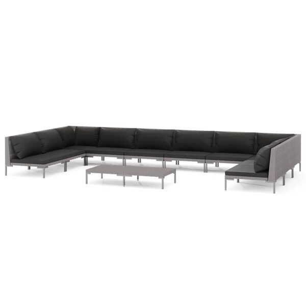 vidaXL 11 Piece Garden Lounge Set with Cushions Poly Rattan Dark Grey