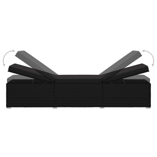 vidaXL Sun Lounger with Cushion and Tea Table Poly Rattan Black