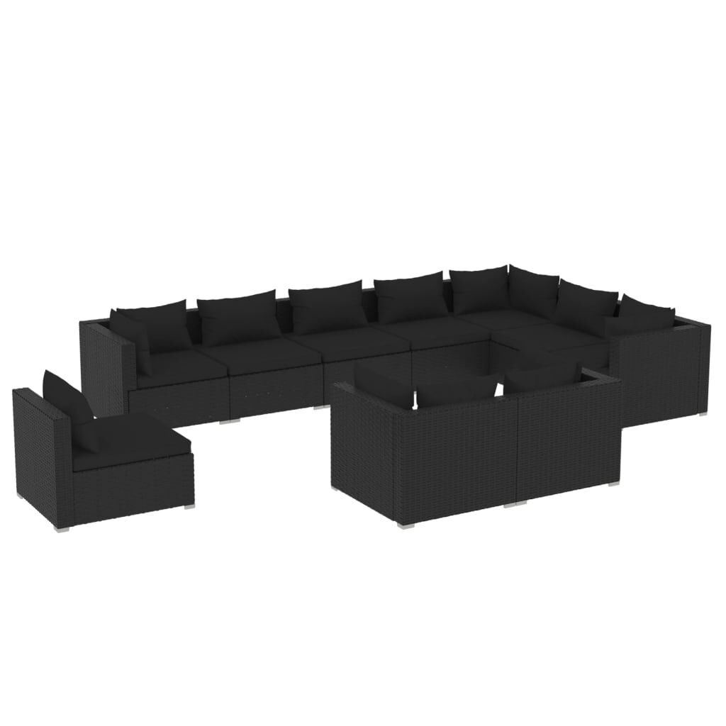 vidaXL 10 Piece Garden Lounge Set with Cushions Poly Rattan Black