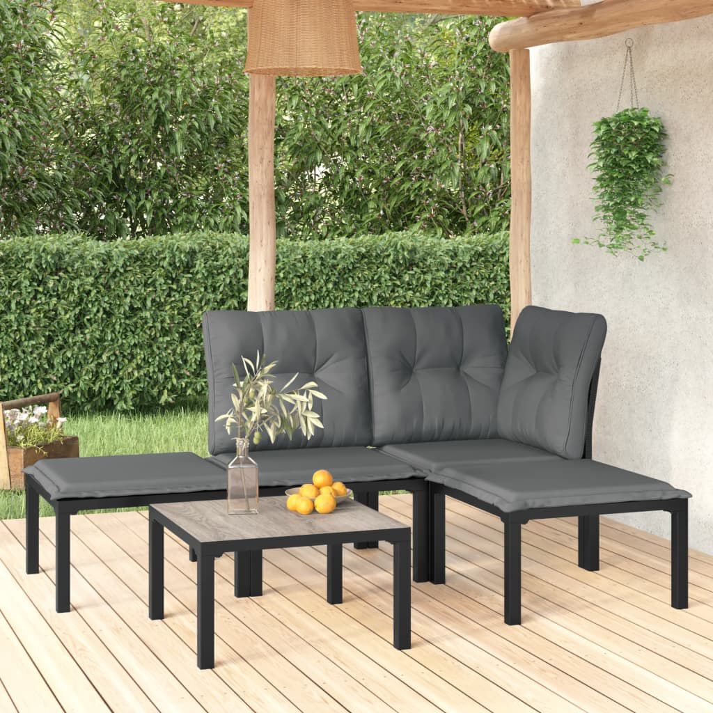 vidaXL 5 Piece Garden Lounge Set Black and Grey Poly Rattan
