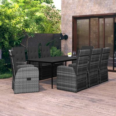 vidaXL 9 Piece Garden Dining Set with Cushions Grey