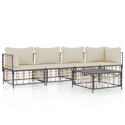 vidaXL 5 Piece Garden Lounge Set with Cushions Anthracite Poly Rattan,  vidaXL 5 Piece Garden Lounge Set with Cushions Anthracite Poly Rattan