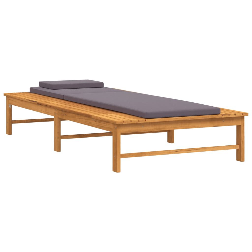 vidaXL Sun Lounger with Dark Grey Cushion and Pillow Solid Wood Acacia