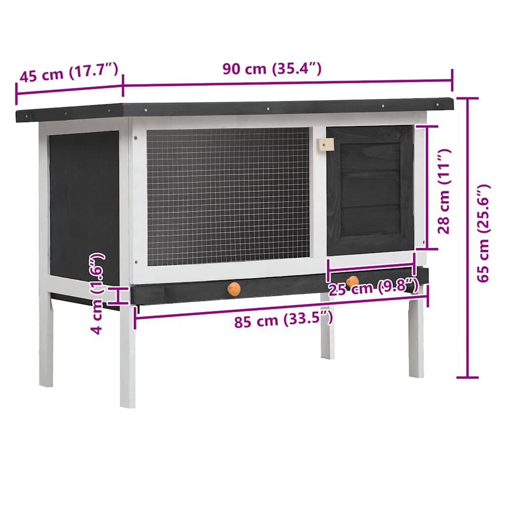 vidaXL Outdoor Rabbit Hutch 1 Layer Grey Wood