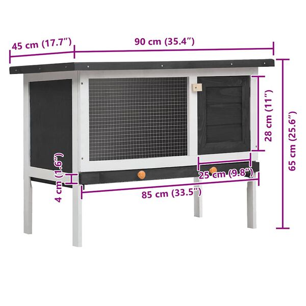vidaXL Outdoor Rabbit Hutch 1 Layer Grey Wood