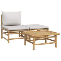 vidaXL 3 Piece Garden Lounge Set with Light Grey Cushions Bamboo, light grey vidaXL 3 Piece Garden Lounge Set with Light Grey Cushions Bamboo