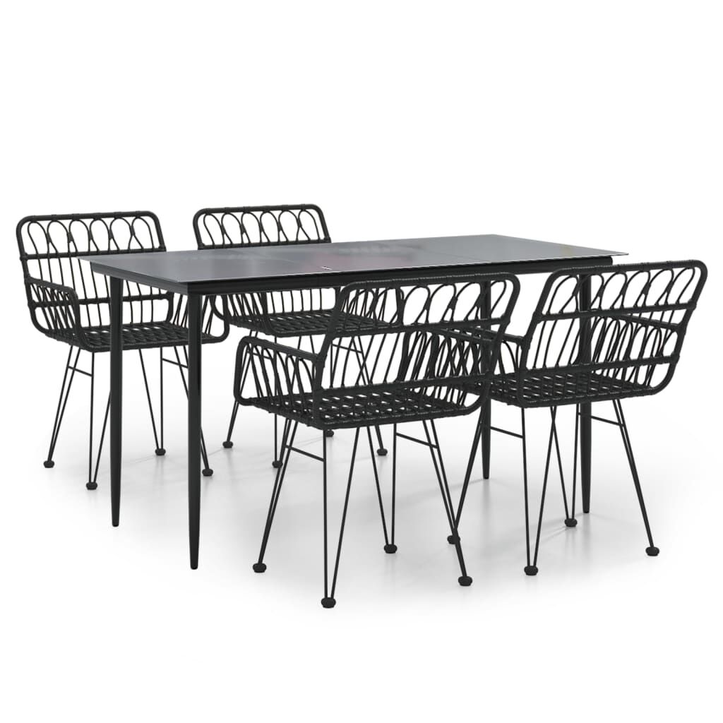 vidaXL 5 Piece Garden Dining Set Black Poly Rattan