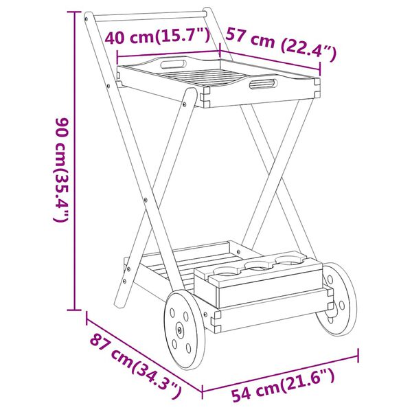 vidaXL Tea Trolley 54x87x90 cm Solid Wood Acacia