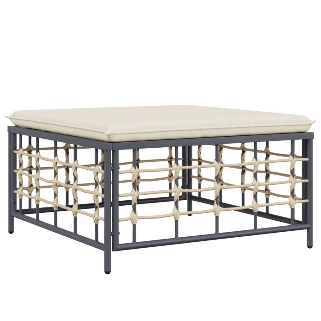 vidaXL Garden Footstool with Beige Cushion Poly Rattan