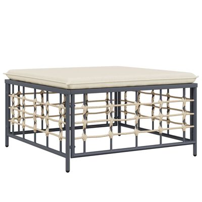 vidaXL Garden Footstool with Beige Cushion Poly Rattan