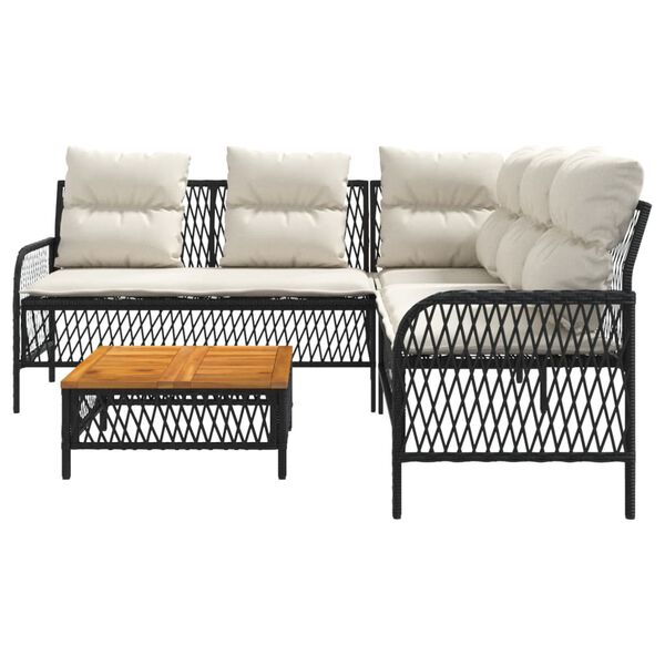 vidaXL 2 Piece Garden Sofa Set with Cushions Black Poly Rattan
