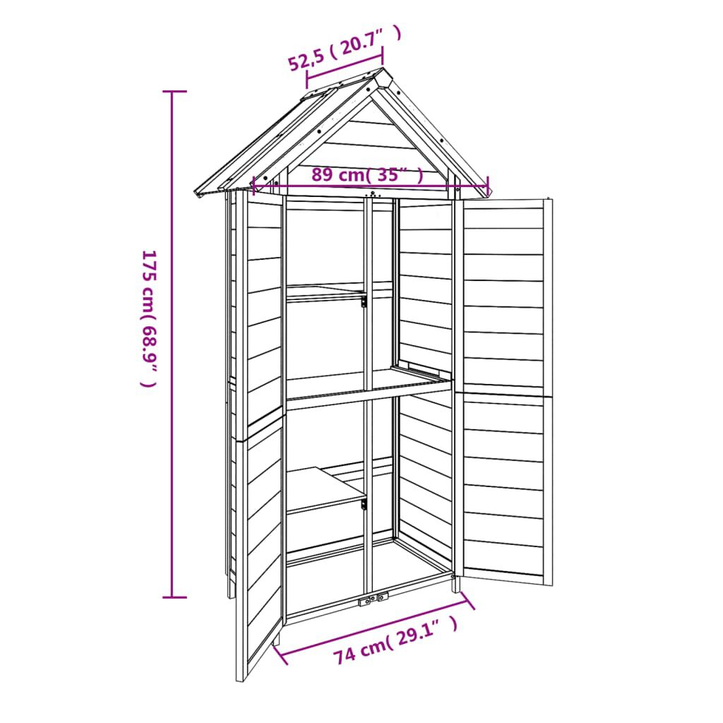 vidaXL Garden Tool Shed Brown 89x52.5x175 cm Solid Wood Pine