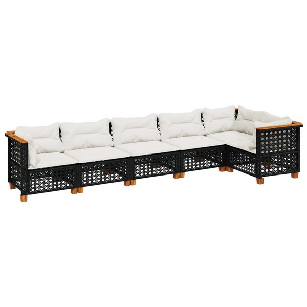 vidaXL 6 Piece Garden Sofa Set with Cushions Black Poly Rattan