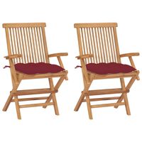 vidaXL Garden Chairs with Wine Red Cushions 2 pcs Solid Teak Wood (41999+314887), wine red vidaXL Garden Chairs with Wine Red Cushions 2 pcs Solid Teak Wood (41999+314887)
