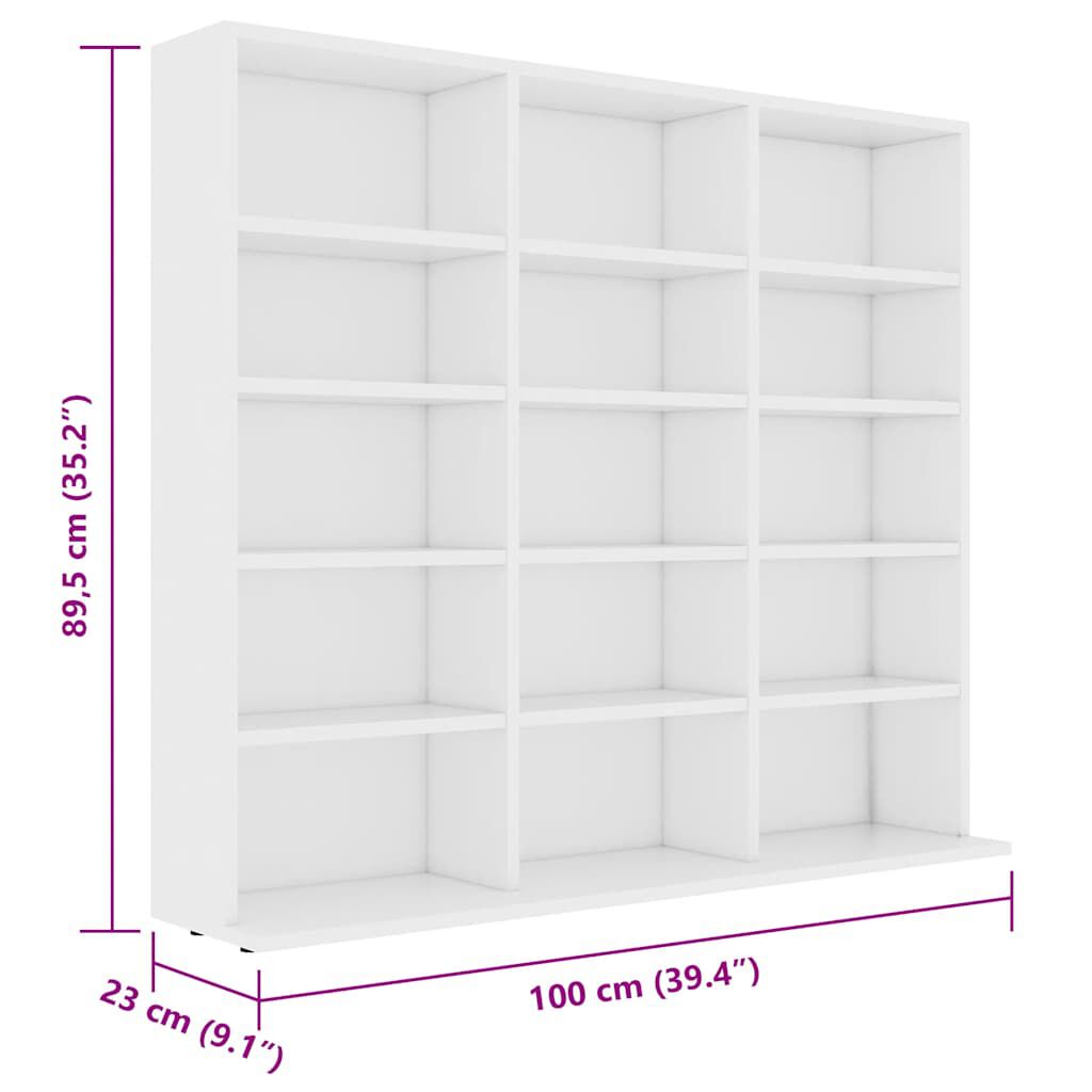 vidaXL CD Cabinet White 102x23x89.5 cm Engineered Wood