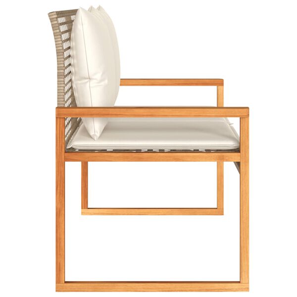 vidaXL Garden Bench with Cushion Mix Beige Poly Rattan Acacia Wood