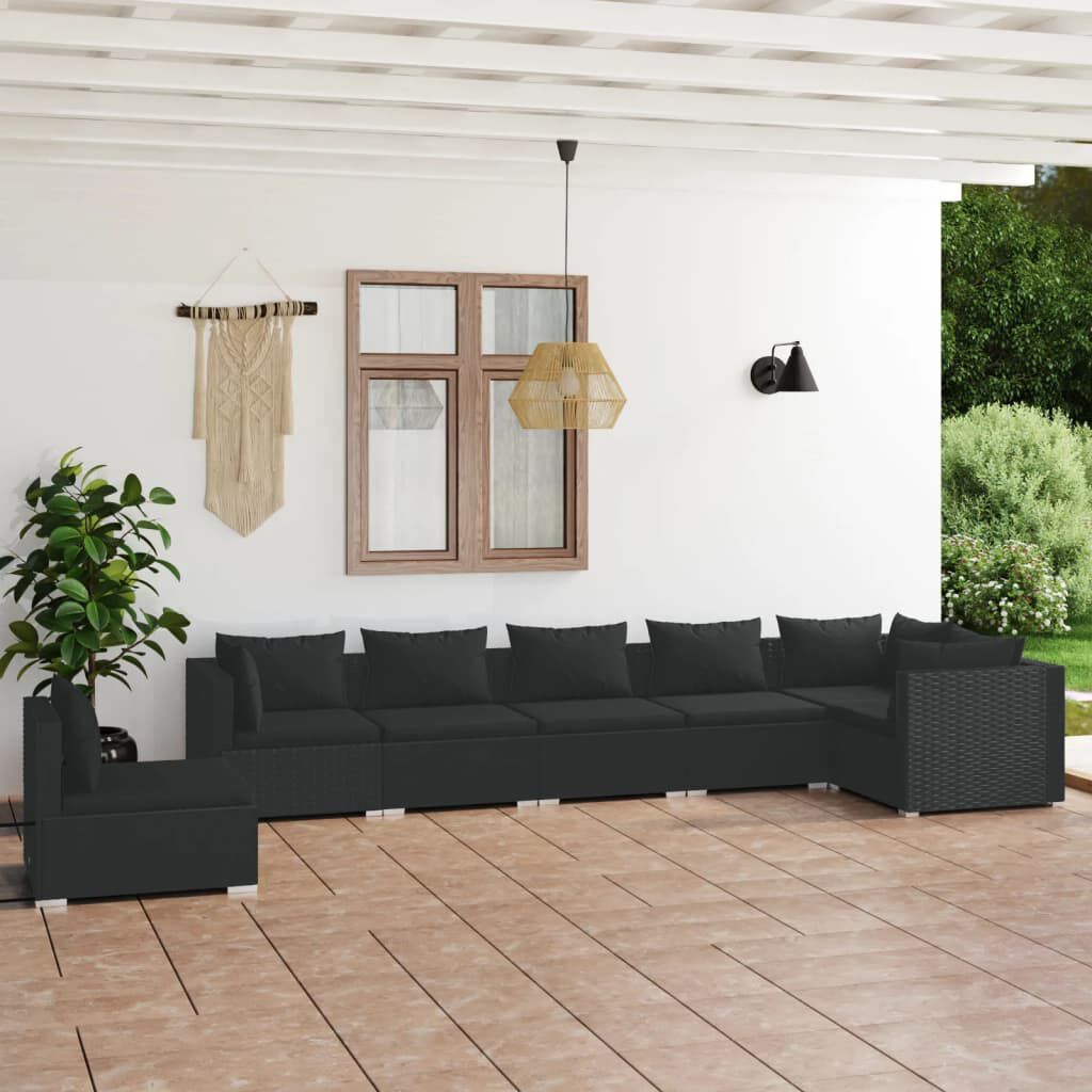 vidaXL 7 Piece Garden Lounge Set with Cushions Poly Rattan Black