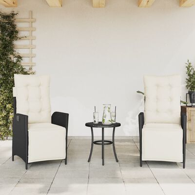 vidaXL Reclining Garden Chairs 2 pcs with Footrest Black Poly Rattan, black and cream vidaXL Reclining Garden Chairs 2 pcs with Footrest Black Poly Rattan