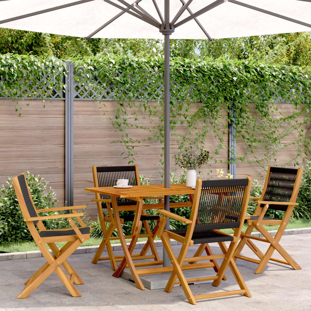 vidaXL Folding Garden Chairs 4 pcs Black Solid Wood Acacia