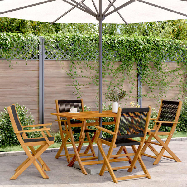 vidaXL Folding Garden Chairs 4 pcs Black Solid Wood Acacia