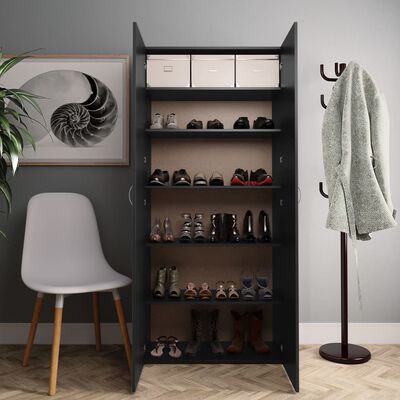 vidaXL Shoe Cabinet Black 80x35.5x180 cm Engineered Wood, black vidaXL Shoe Cabinet Black 80x35.5x180 cm Engineered Wood