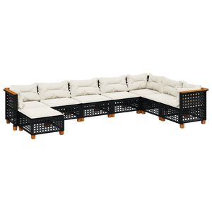 vidaXL 8 Piece Garden Sofa Set with Cushions Black Poly Rattan